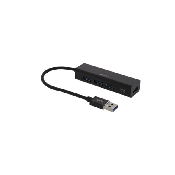 DELTACO USB Mini Hubb med fyra USB-A portar
