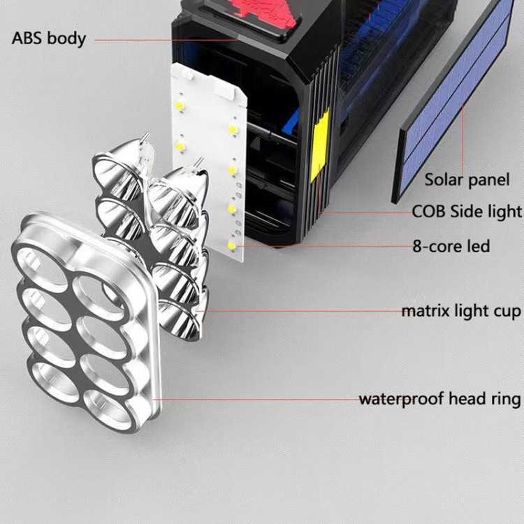 Kraftfull ficklampa med solceller och USB-laddare