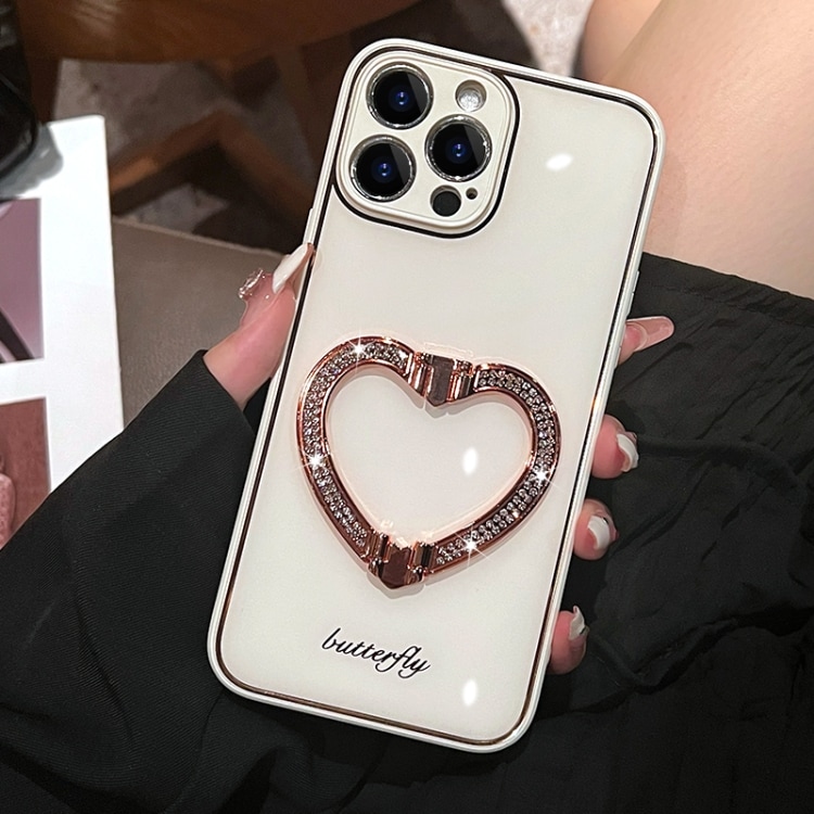 Mobilskal med hjärtformad hällare till iPhone 14 Pro - Vit