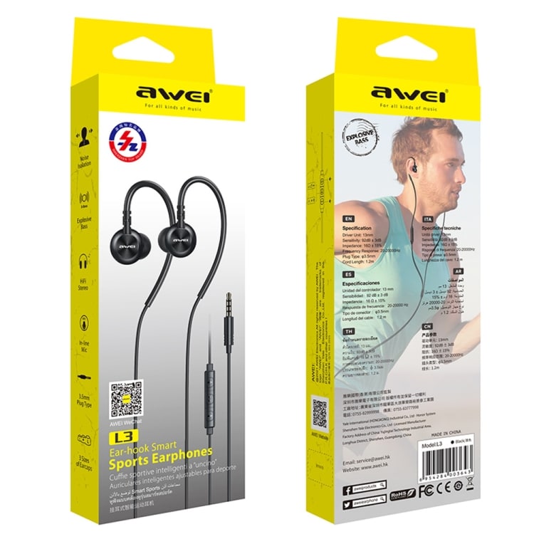 awei L3 In-Ear Headset med 3,5mm - Svart