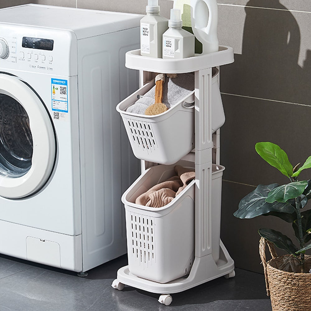 Vagn på hjul med 2 tvättkorgar