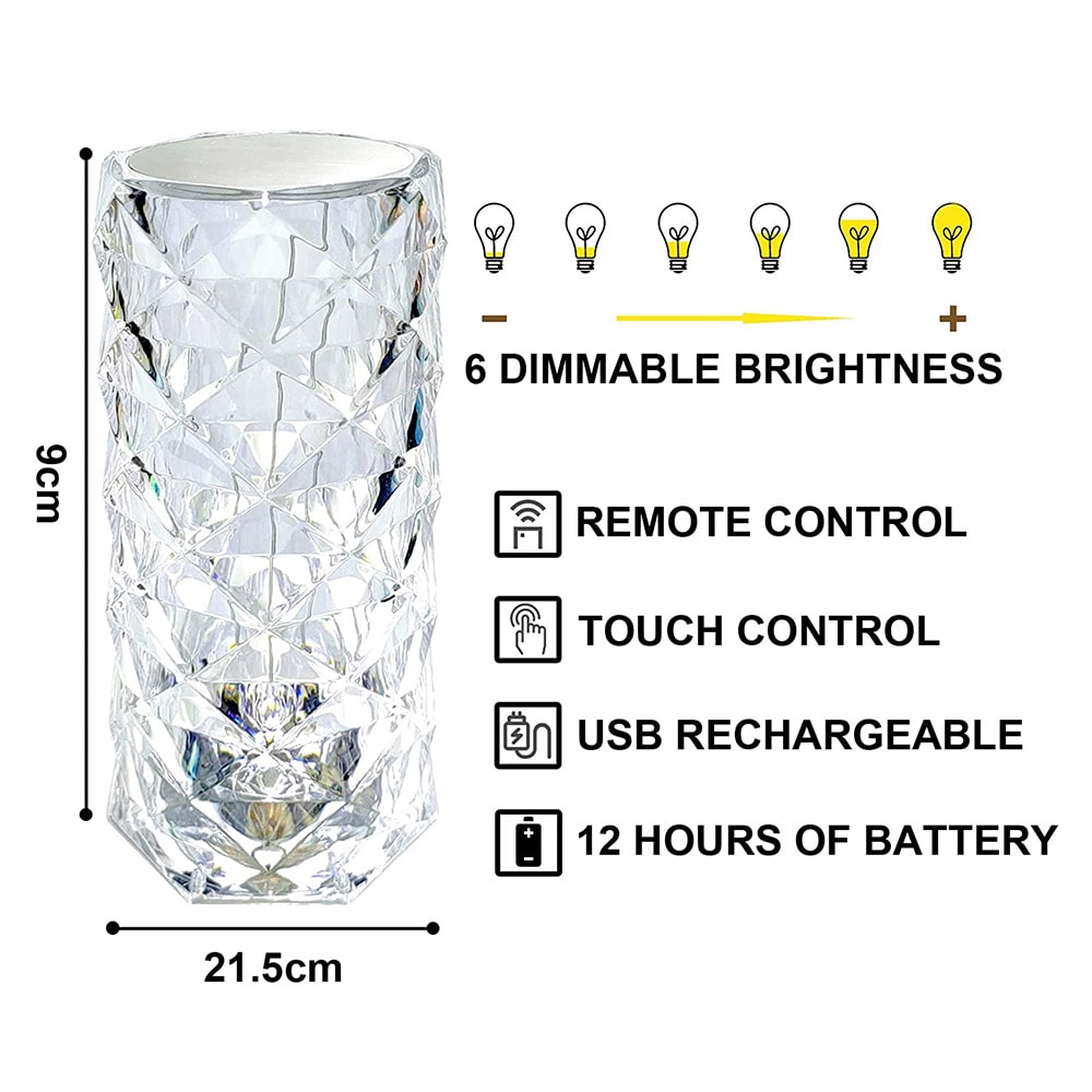 Bordslampa Crystal Diamond Lamp med touch och RGB-färger