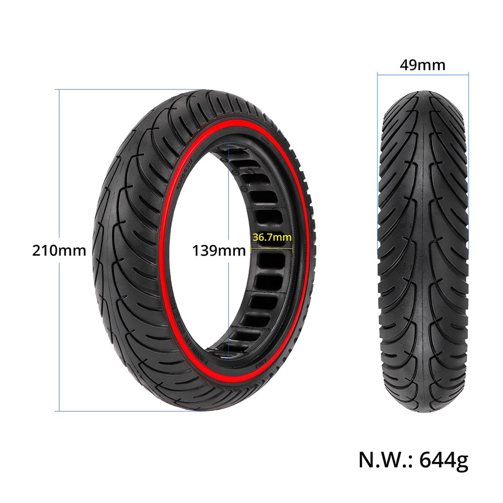 Punkteringsfritt däck 8,5″ till Xiaomi M365, Pro, Pro 2 och Mi 3 elscooter – Svart/Röd