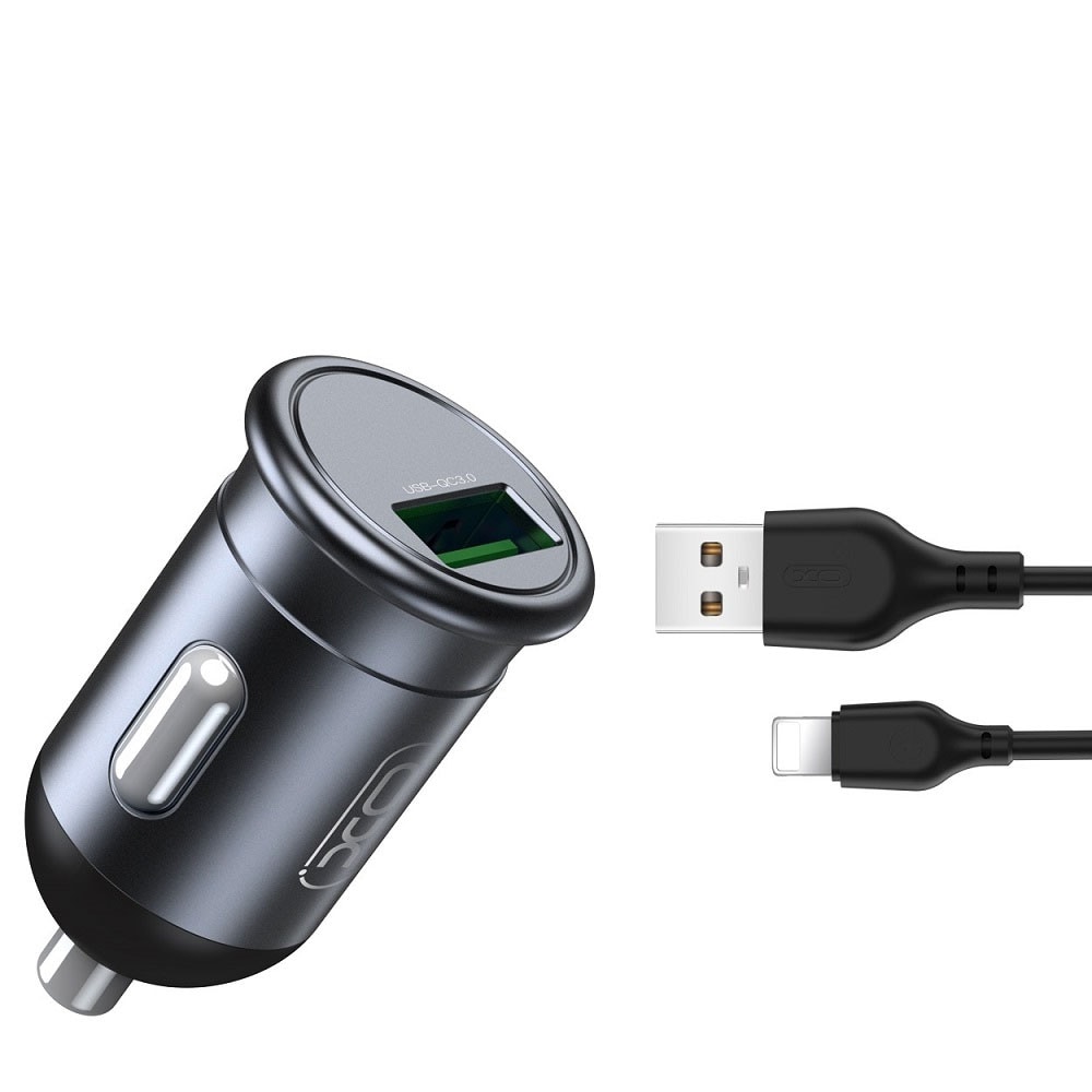 XO billadare 18W 1x USB & Lightning-kabel - grå