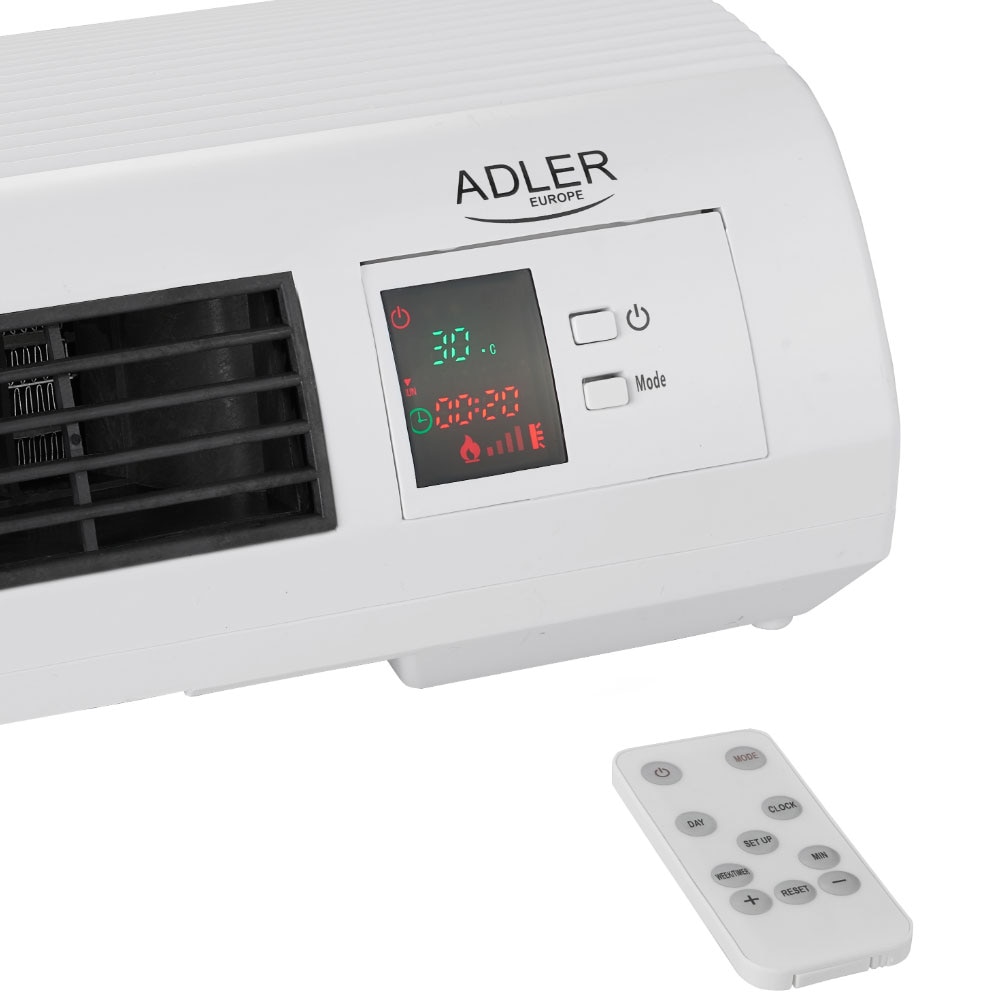 Adler värmefläkt / väggmonterad värmare 2000W / elektrisk fläkt med fjärrkontroll och timer