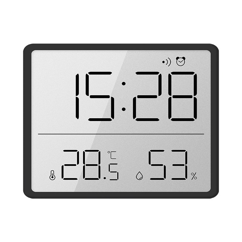 Digital Barometer med klocka för väggen - Svart