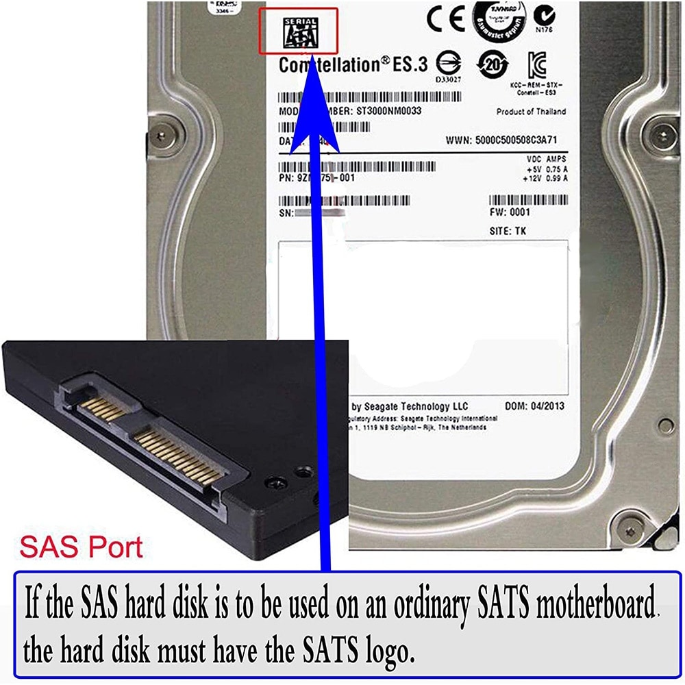 SAS 22 Pin till 7 Pin + 15 Pin SATA Adapter