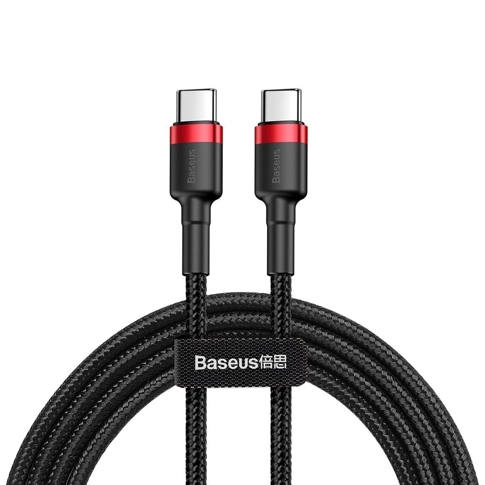 Baseus Cafule USB-C till USB-C-kabel 1m - Flätad Svart/Röd