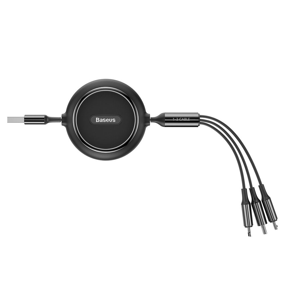 Baseus 3i1 USB-kabel Utdragbar 35-120cm - Svart