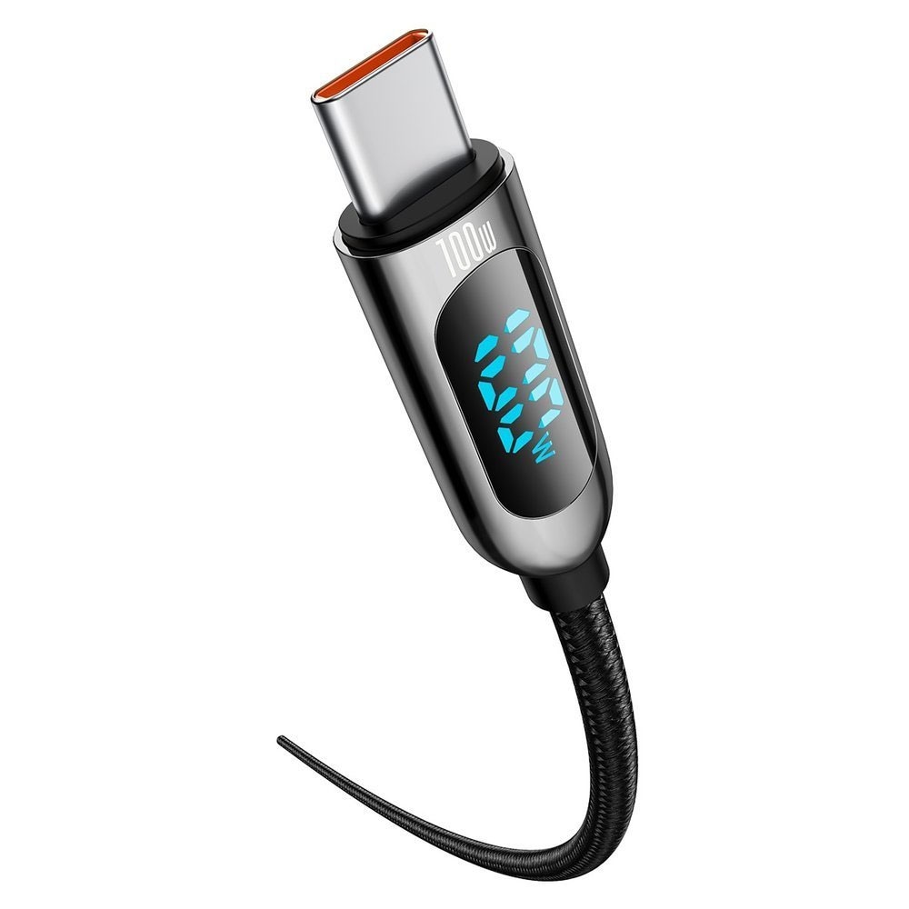 Baseus 100W USB-C till USB-C-kabel med skärm 2m - Flätad Svart