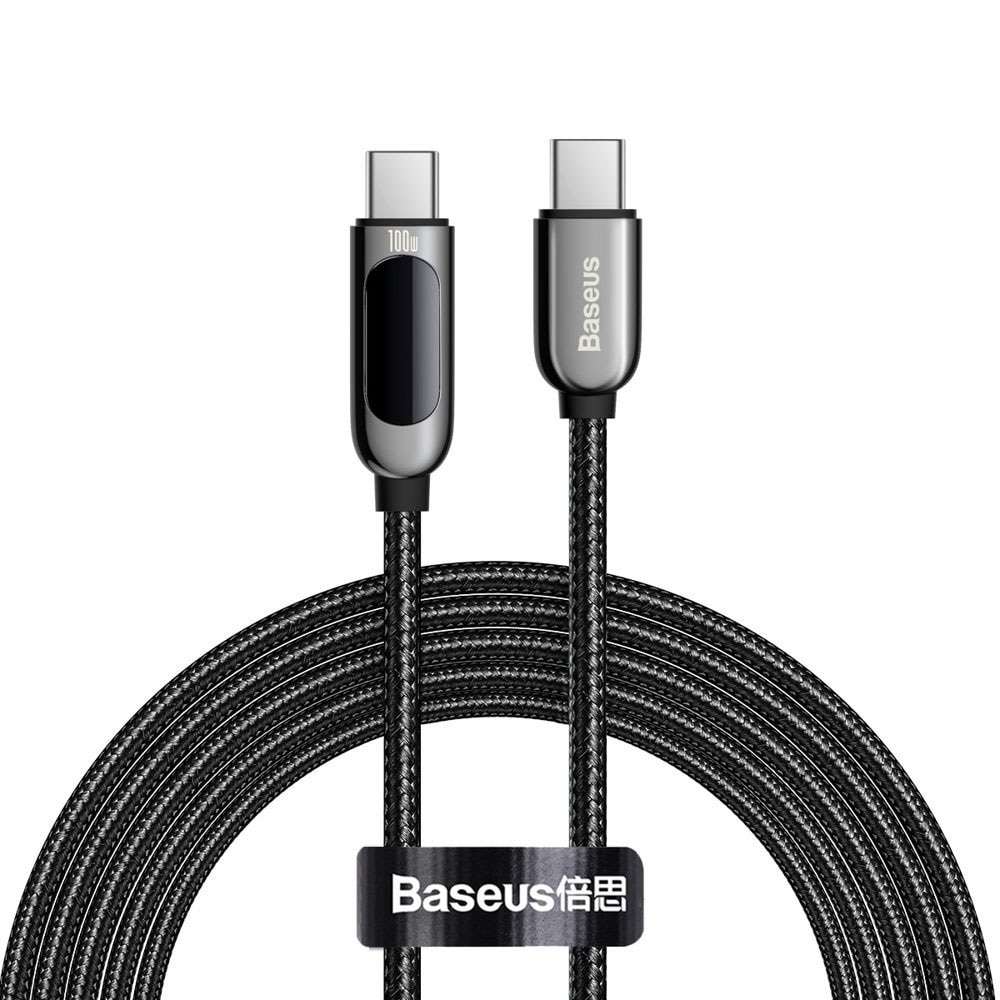 Baseus 100W USB-C till USB-C-kabel med skärm 2m - Flätad Svart