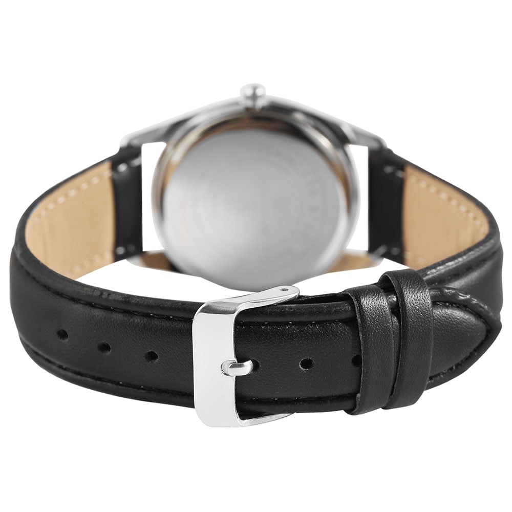 Classique herrklocka med armband i konstläder - Svart band / Vitt Ur