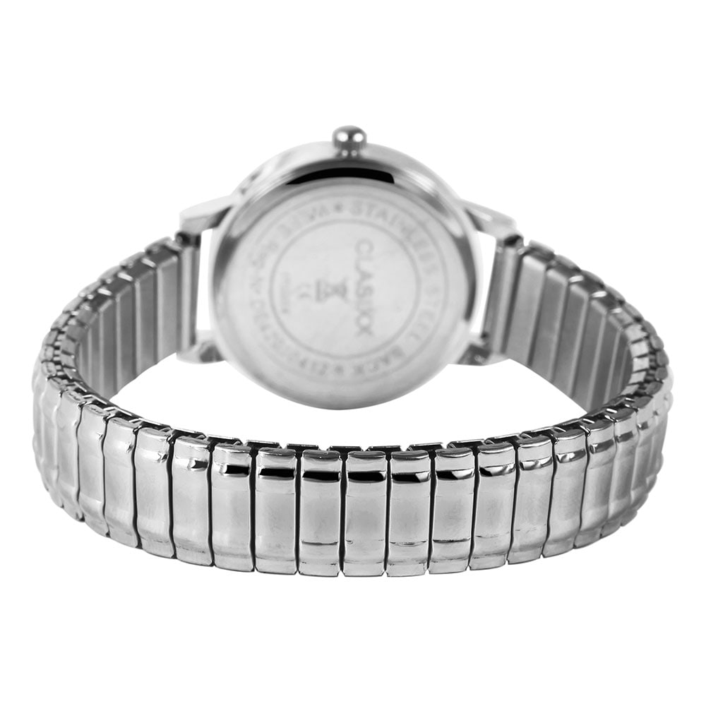 Clasixx damklocka med elastiskt armband i rostfritt stål / armbandsklocka / klocka / damur