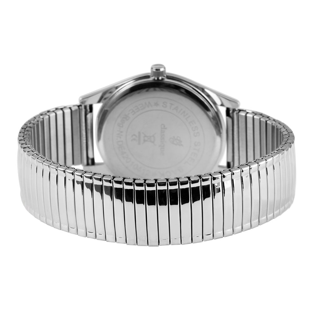 Classique herrklocka med elastiskt armband i rostfritt stål - silver/Svart