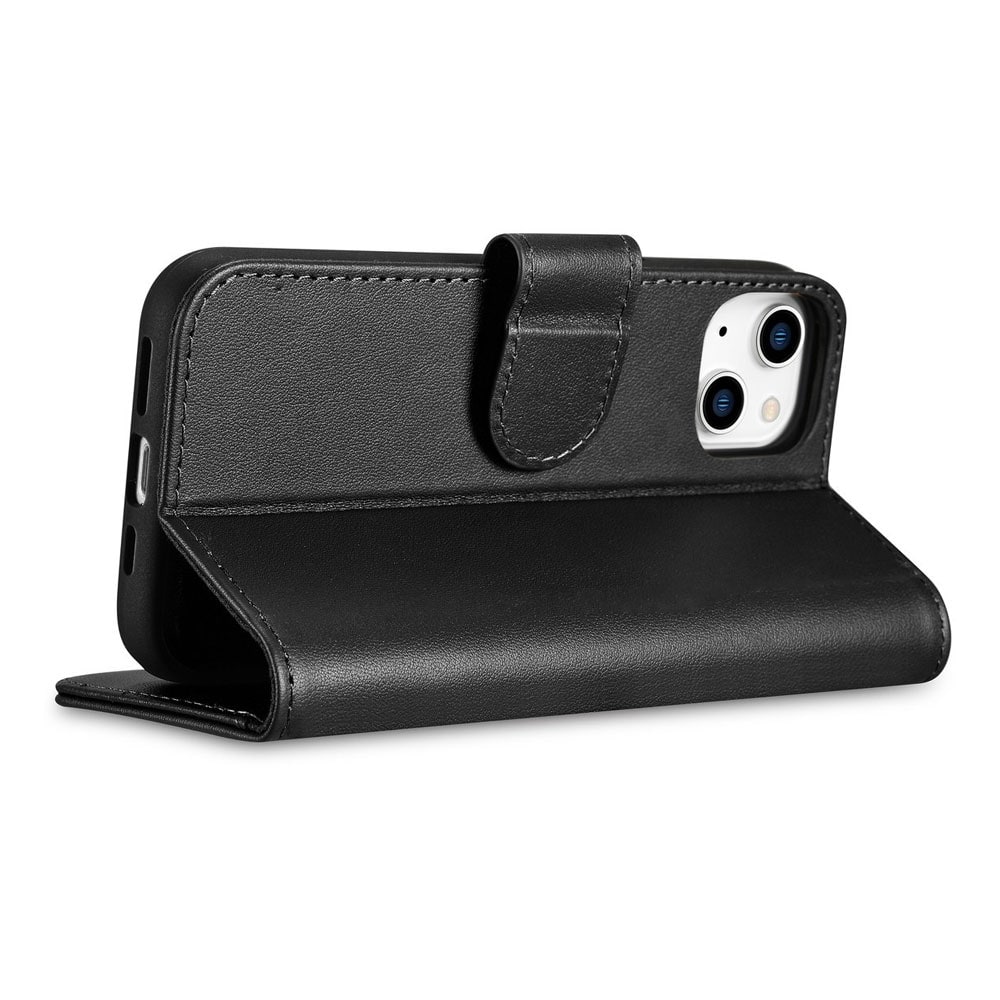 iCarer Läderfodral med RFID-skydd till iPhone 14 - Svart