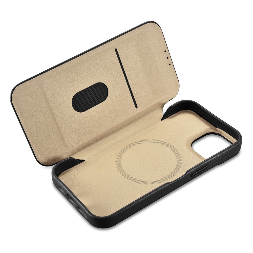 iCarer Flipfodral i läder med MagSafe till iPhone 14 - Svart