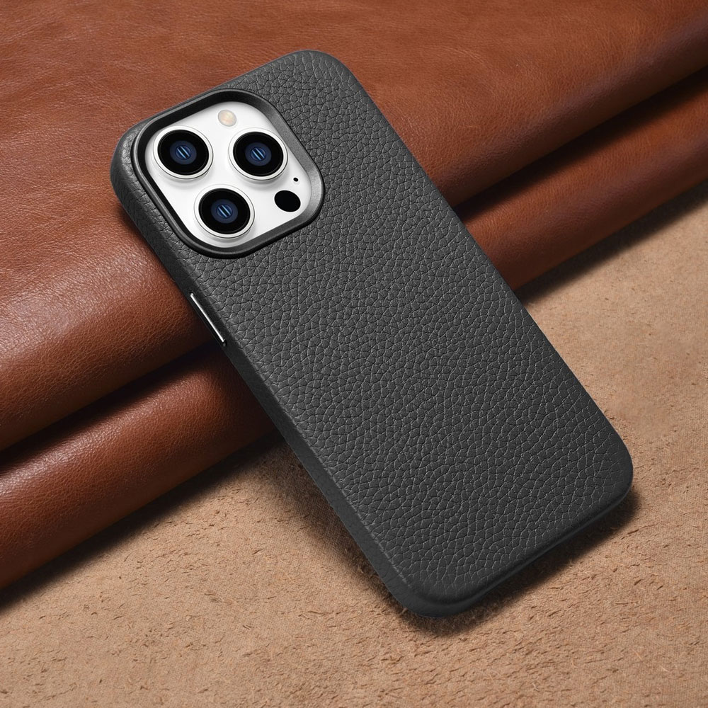 iCarer Läderskal med MagSafe till iPhone 14 Pro Max - Svart