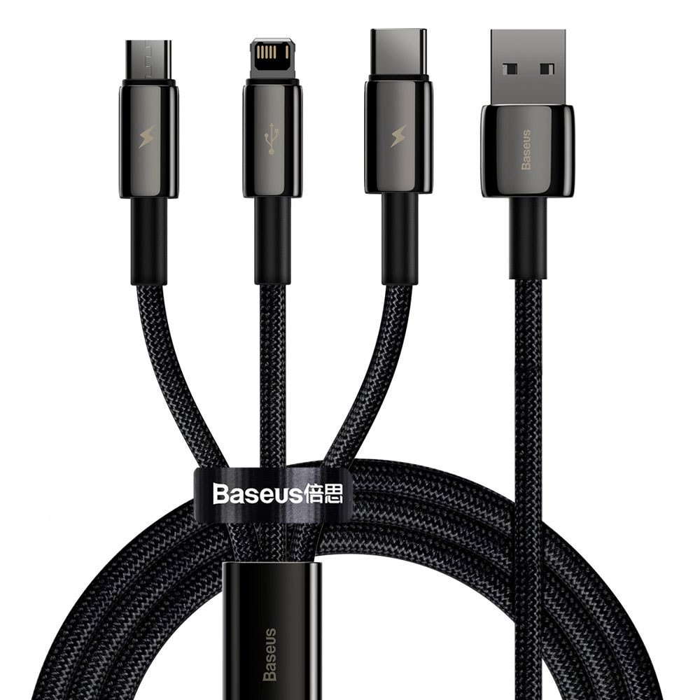 Baseus 3i1 Usb-kabel - USB till USB-C, Lightning & MicroUSB 1,5m
