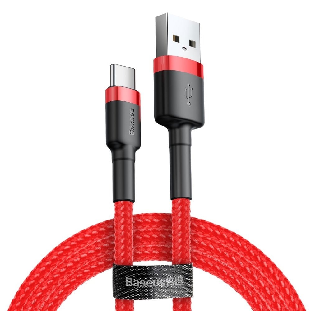 Baseus Cafule Flätad USB-kabel USB till USB-C 2A 3m - Röd