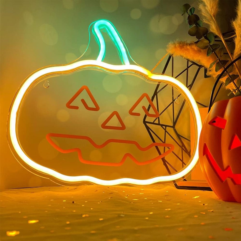Dekorativ Neon LED-Belysning Pumpa - Orange/Grön