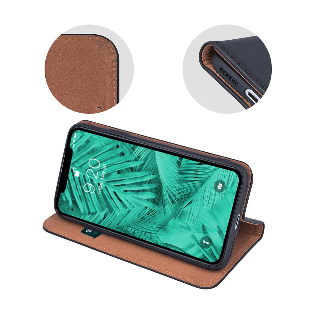 Läderfodral med ställ till iPhone 15 Pro Max  - Svart