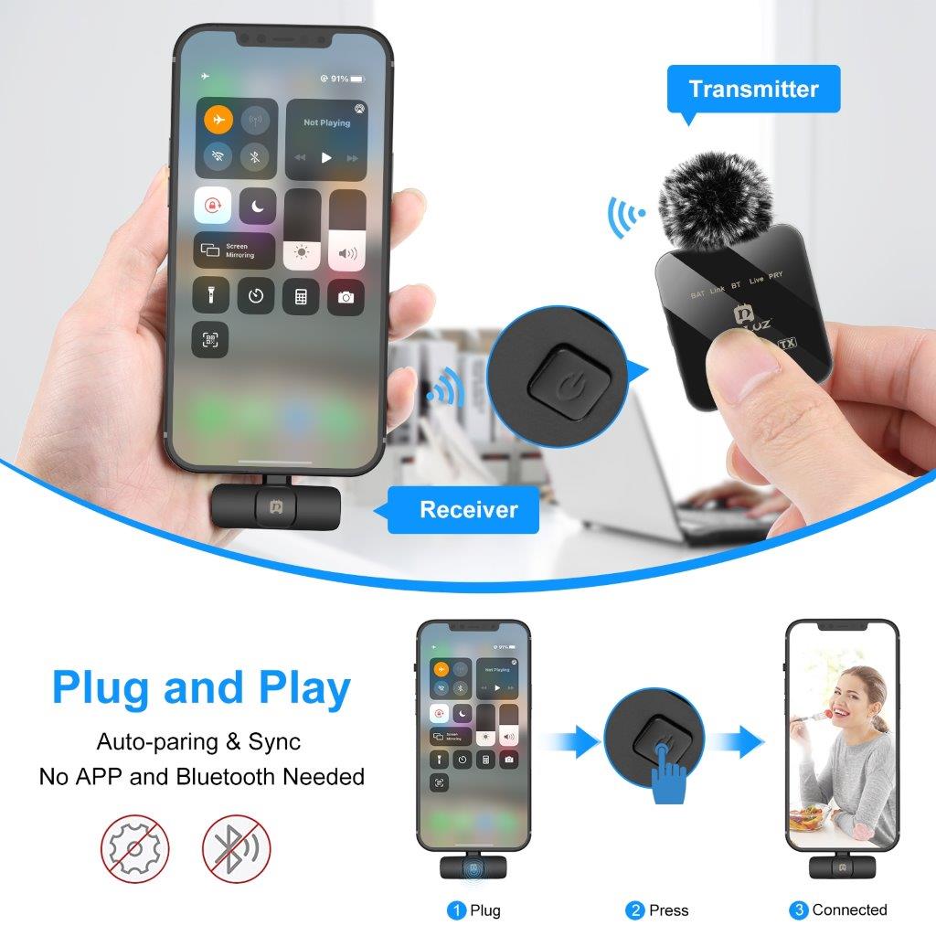 Puluz Trådlösa mikrofoner med mottagare för iPhone / iPad