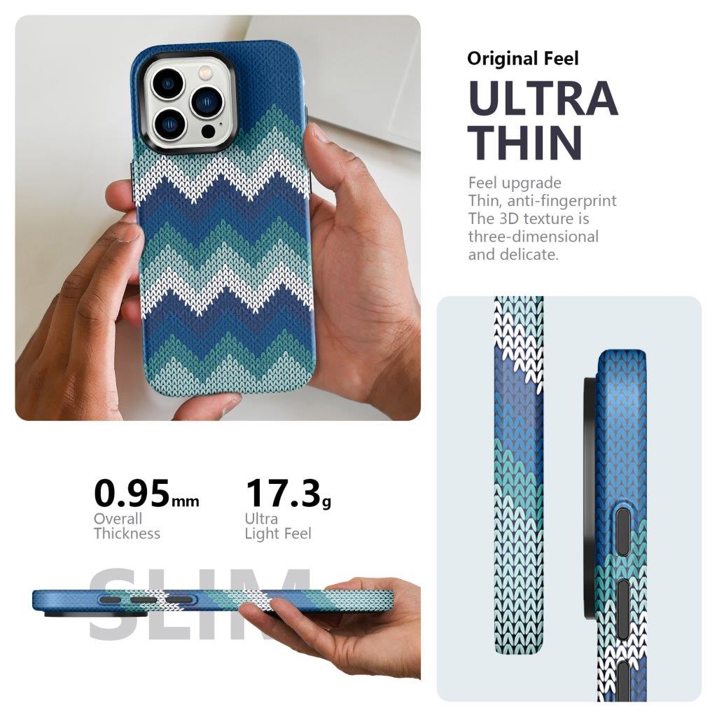 Tunt Bakskal till iPhone 15 Textildesign - Blå