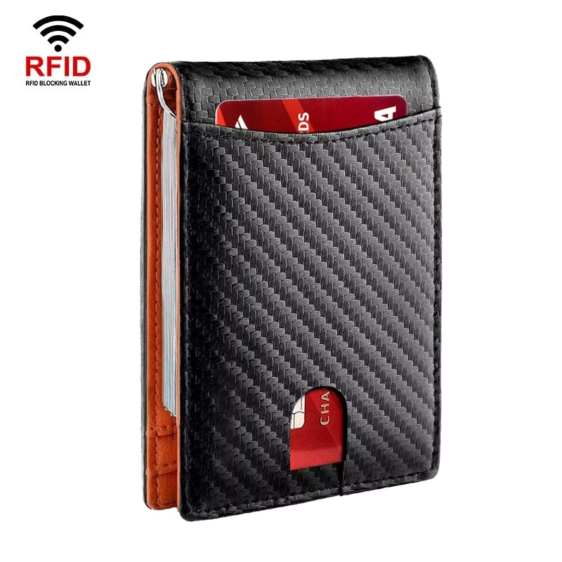 Plånbok i läder med RFID-skydd för kreditkort - Svart/Orange