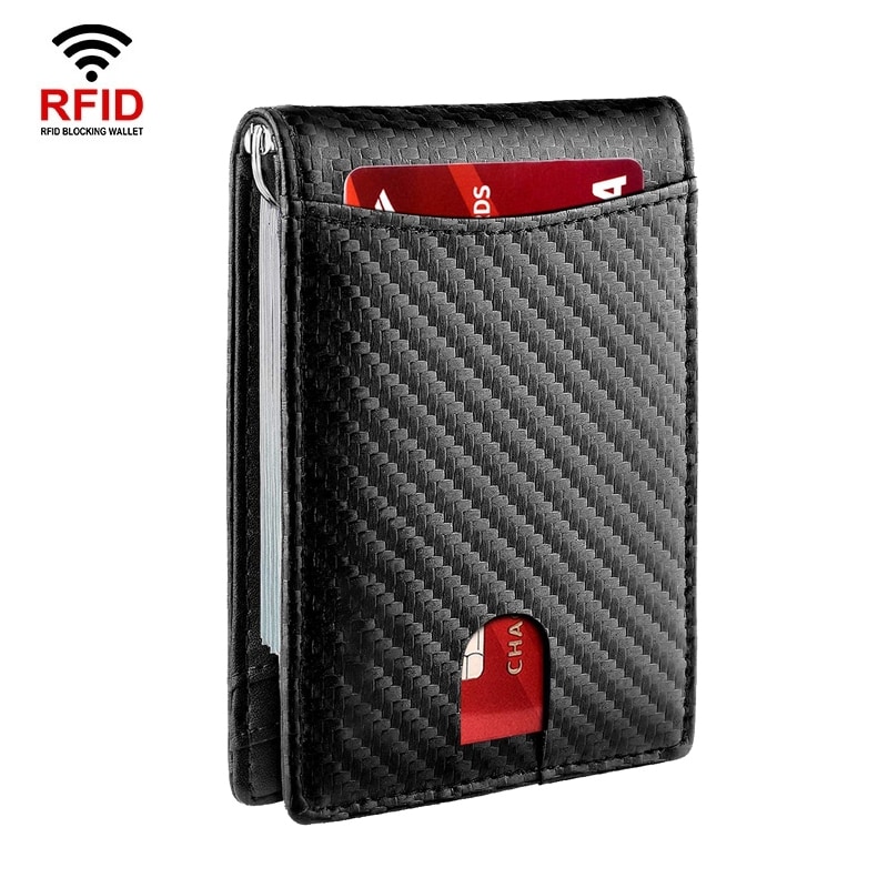 Plånbok i läder med RFID-skydd för kreditkort - Svart