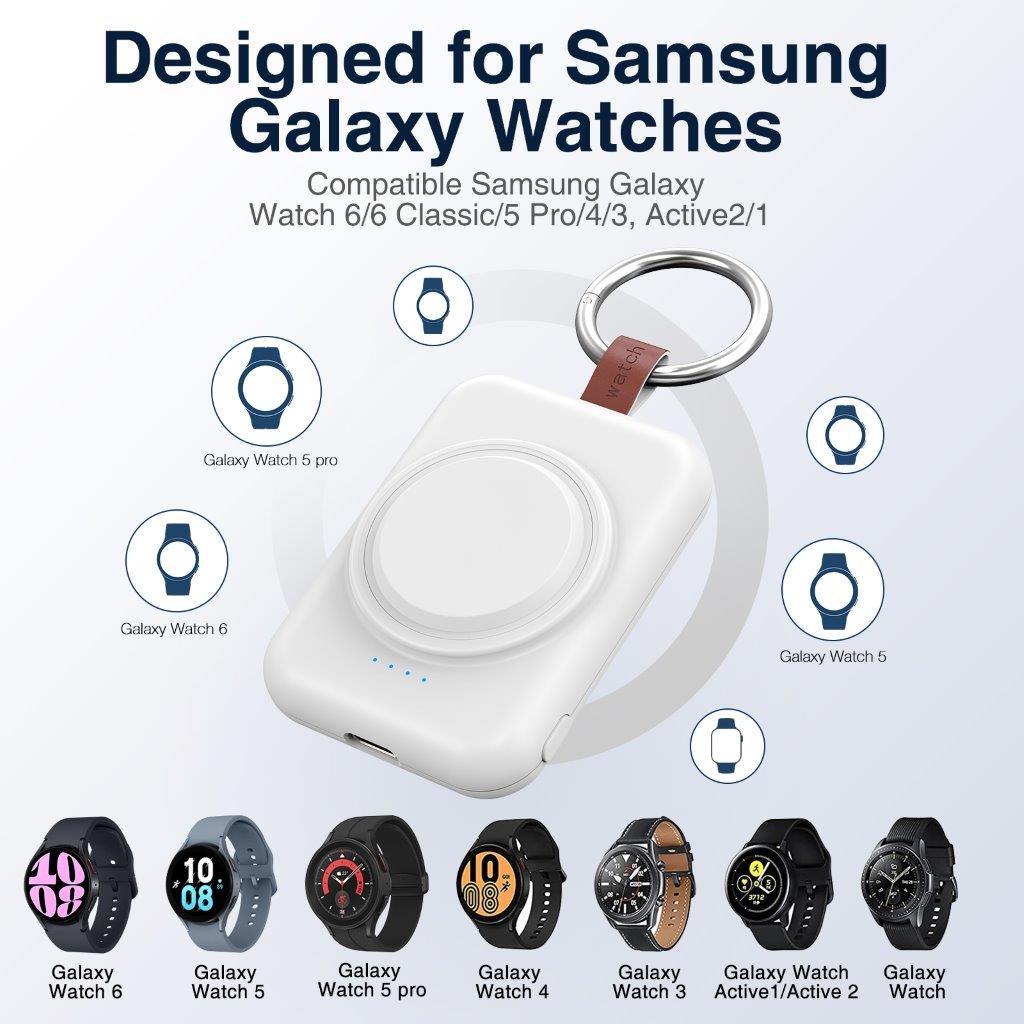 Laddare med powerbank 1800mAh till  Samsung Galaxy Watch - Vit