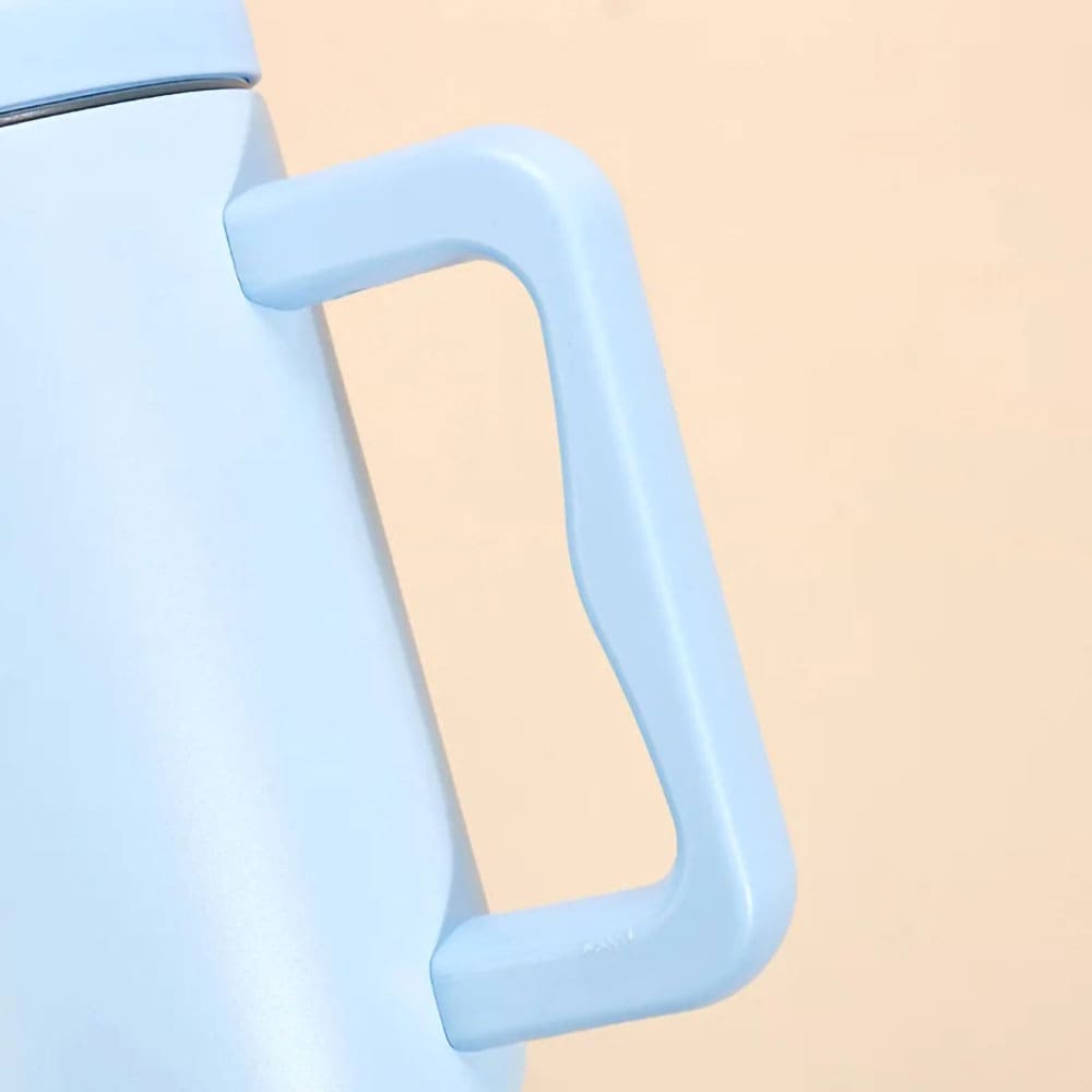 Vattenflaska med sugrör & handtag - Ljusblå