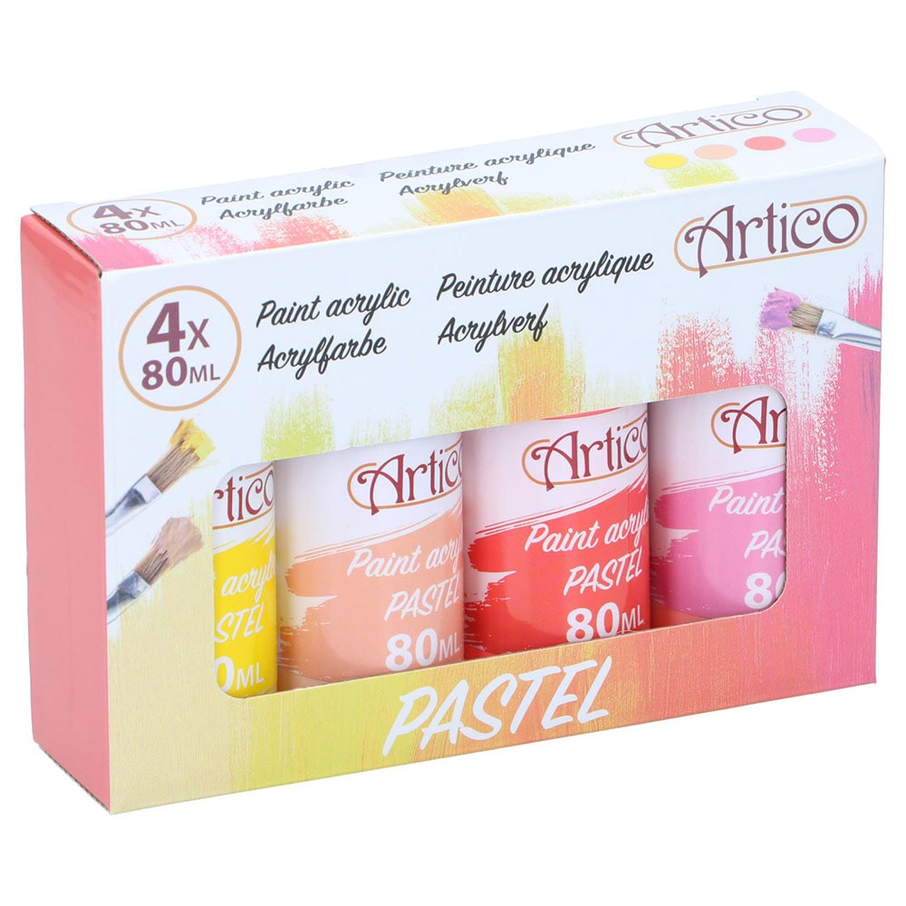 Artico Akrylfärg Pastell 80ml 4-pack - Gul/Rosa