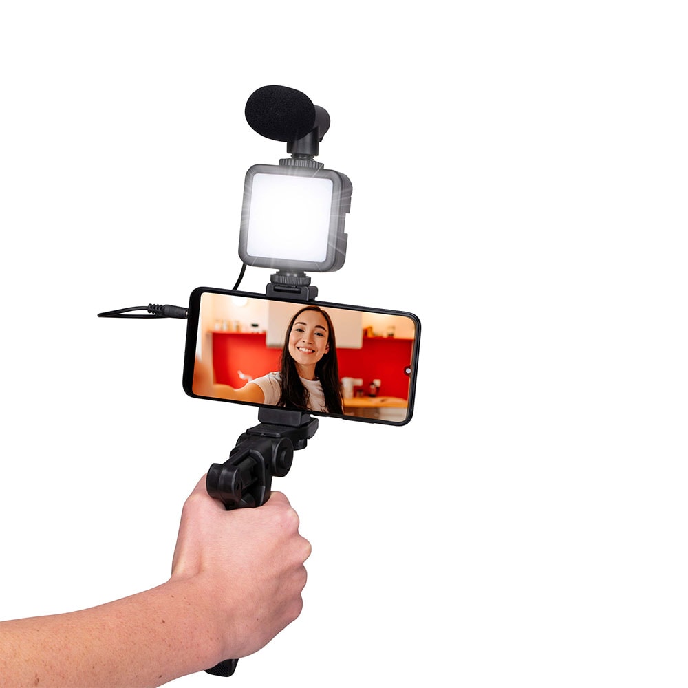 Grundig Vloggkit med Mikrofon, LED och Stativ