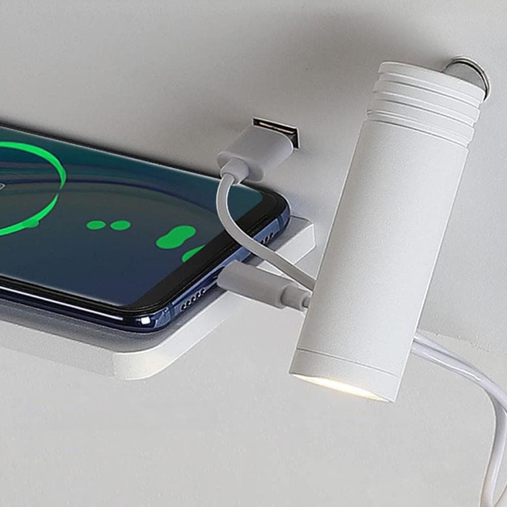Vägglampa med trådlös laddare för smartphone + usb-uttag