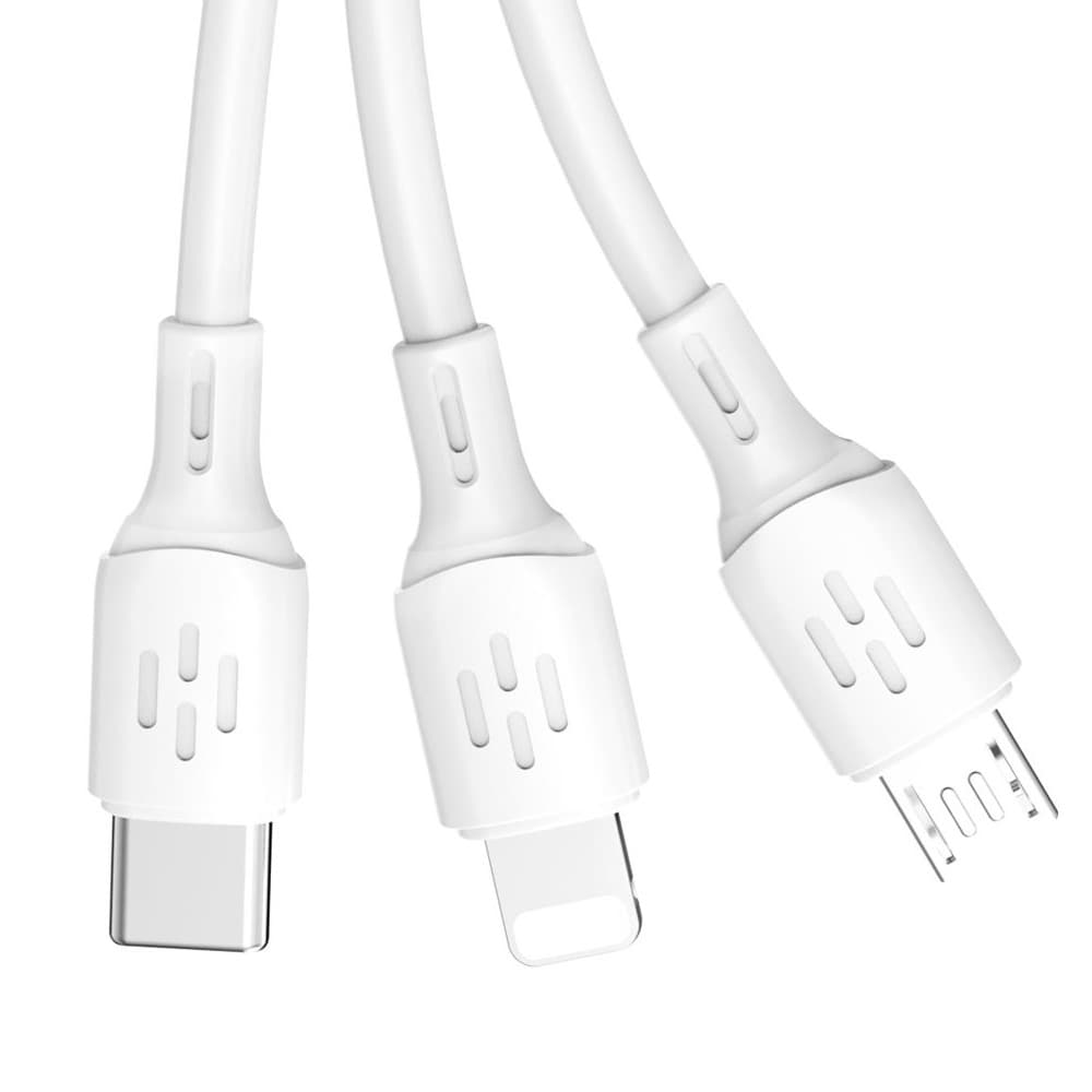 Dudao 3-i-1 USB-kabel - USB-C / microUSB / Lightning 6A 1,2m - Vit