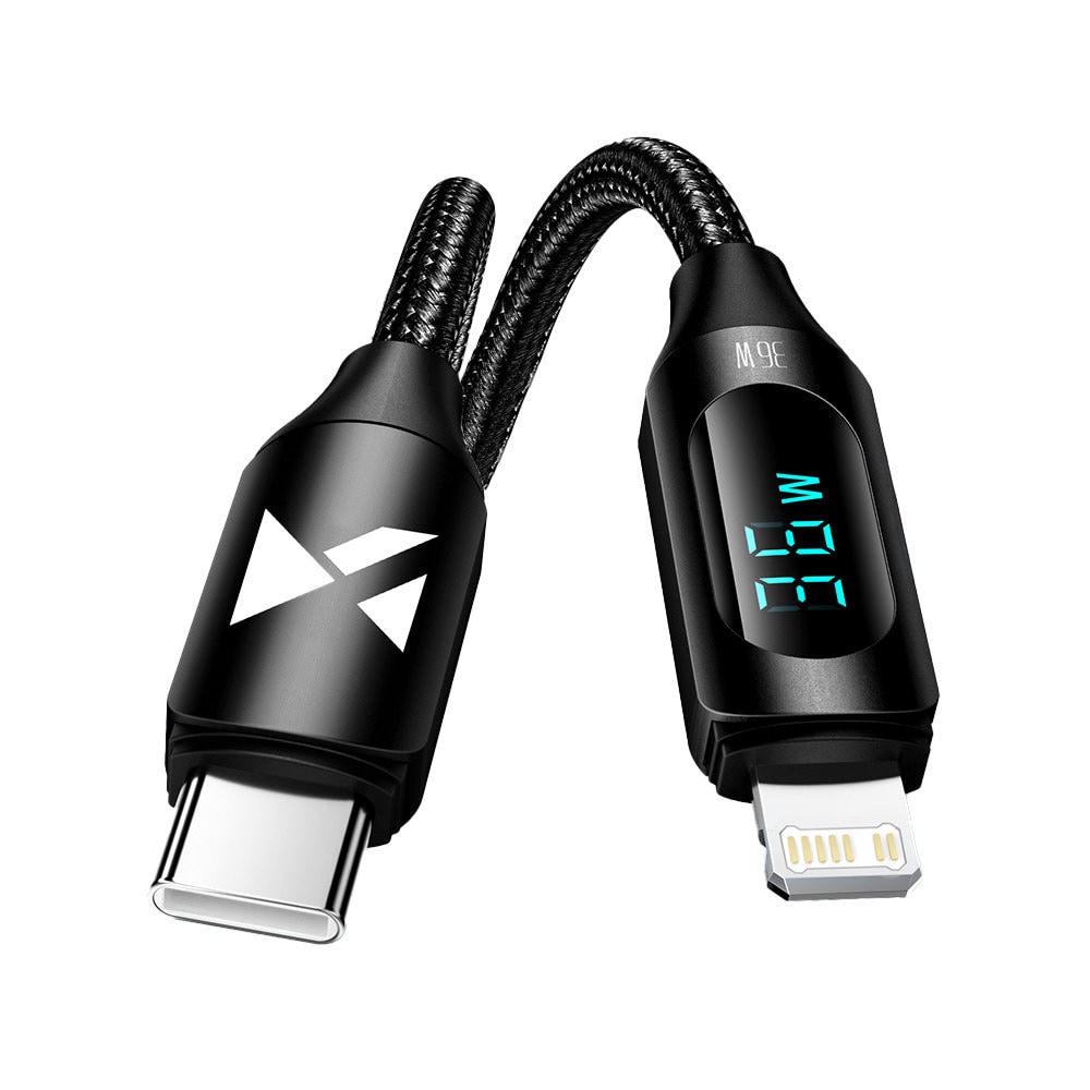 Wozinsky USB-C-kabel till Lightning med LED-Display 36W 1m - Svart