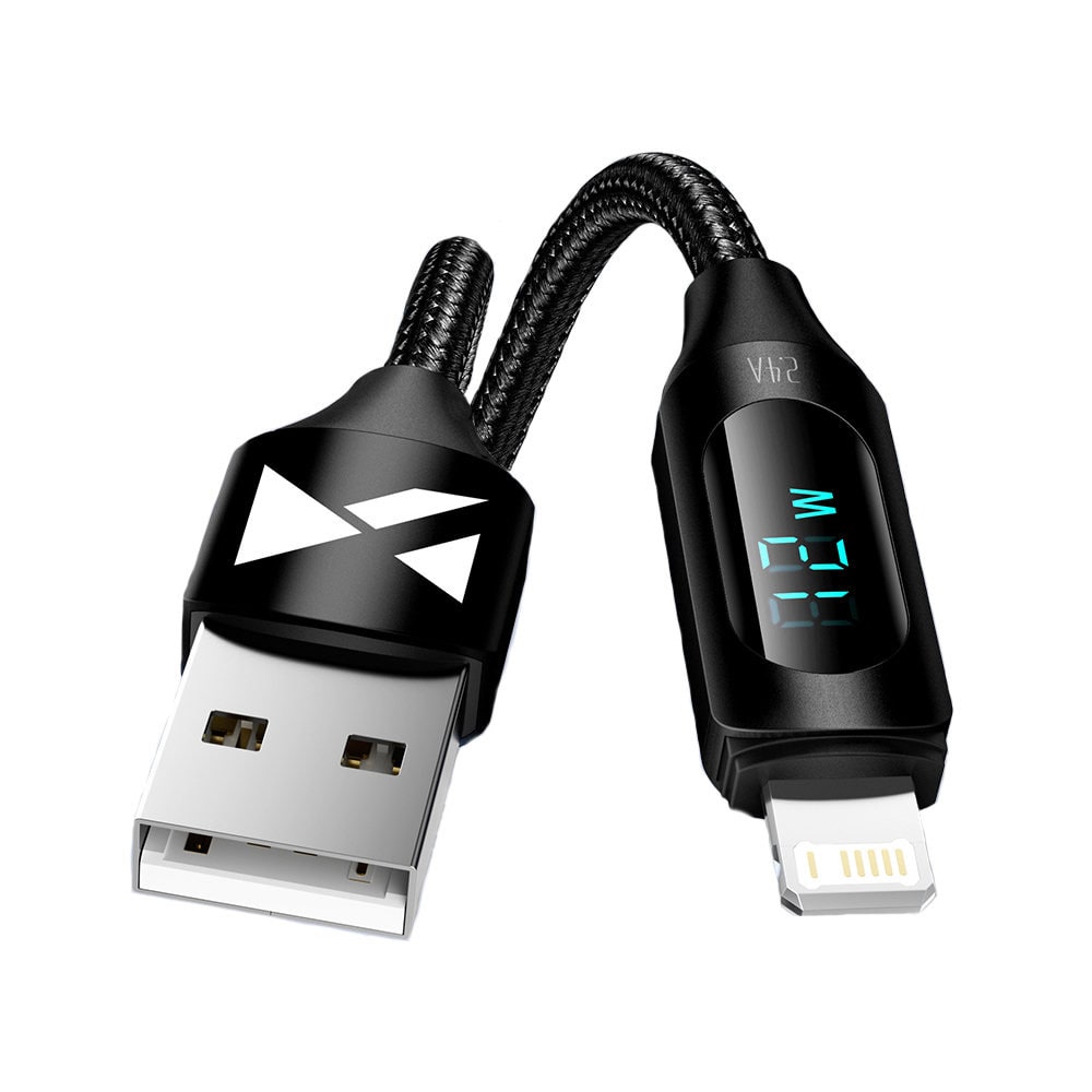 Wozinsky USB-Kabel - USB till Lightning med LED-Display 2,4A 2m - Svart