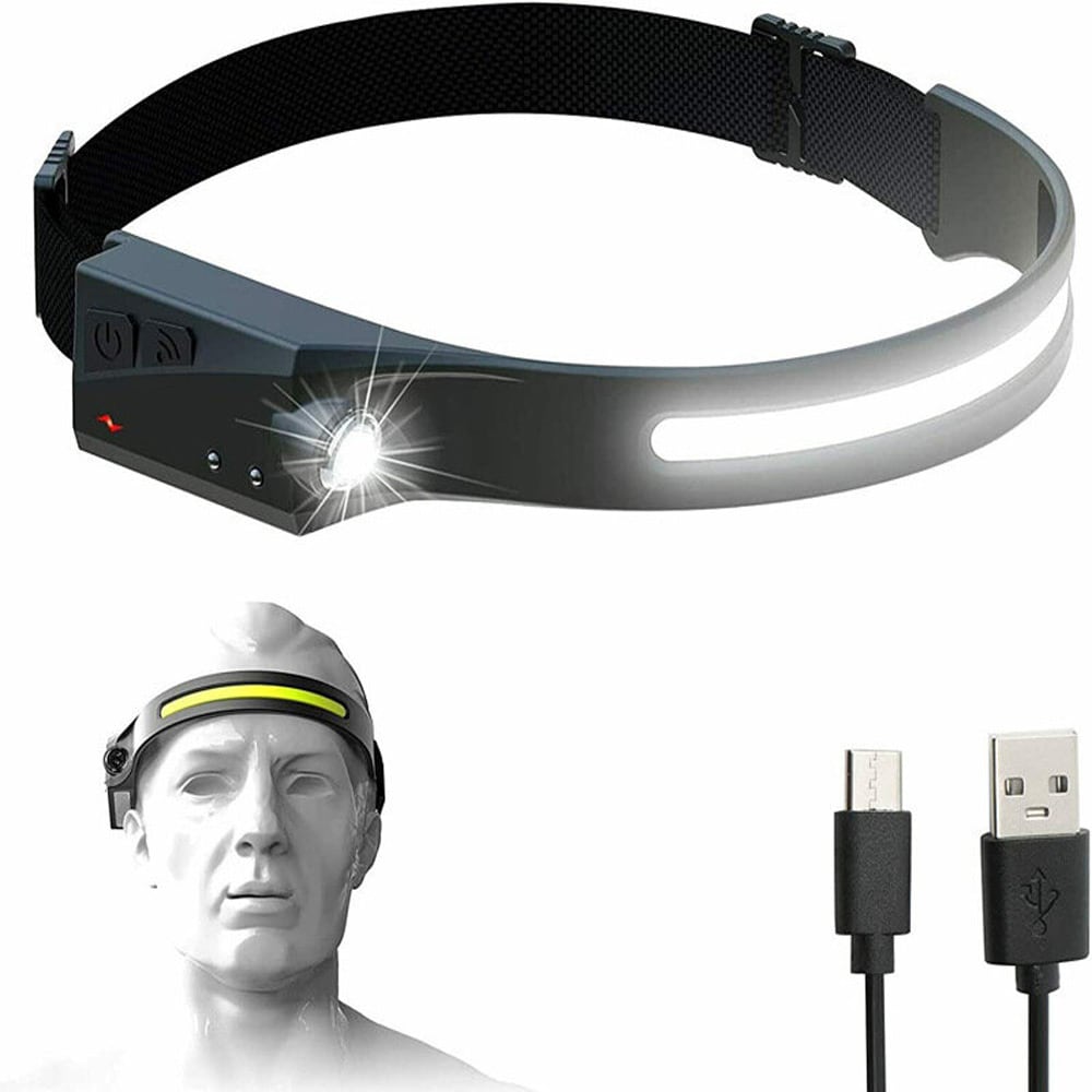 LED-pannlampa 350 lumen / uppladdningsbar huvudlampa med rörelsesensor / 230° bred ljusvinkel / USB-C / IPX4