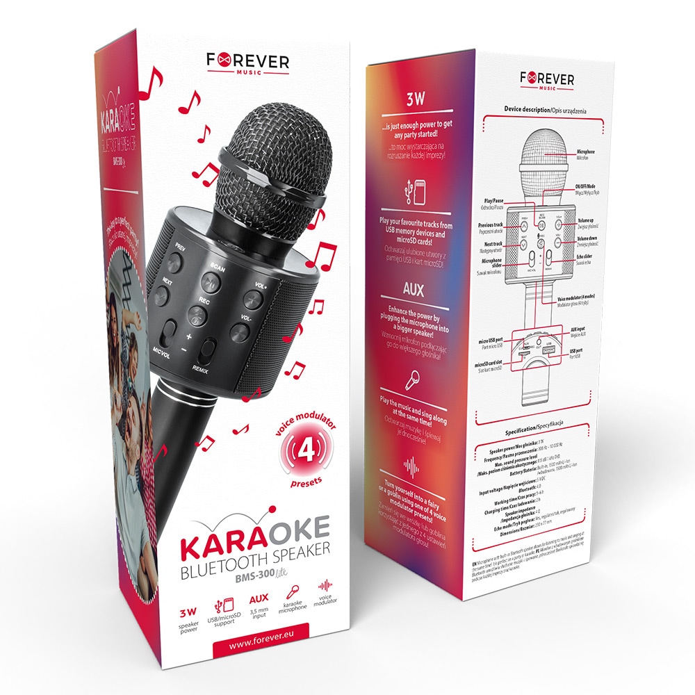 Forever Karaokemikrofon med högtalare - Svart