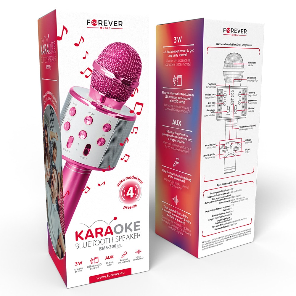 Forever Karaokemikrofon med högtalare - Rosa