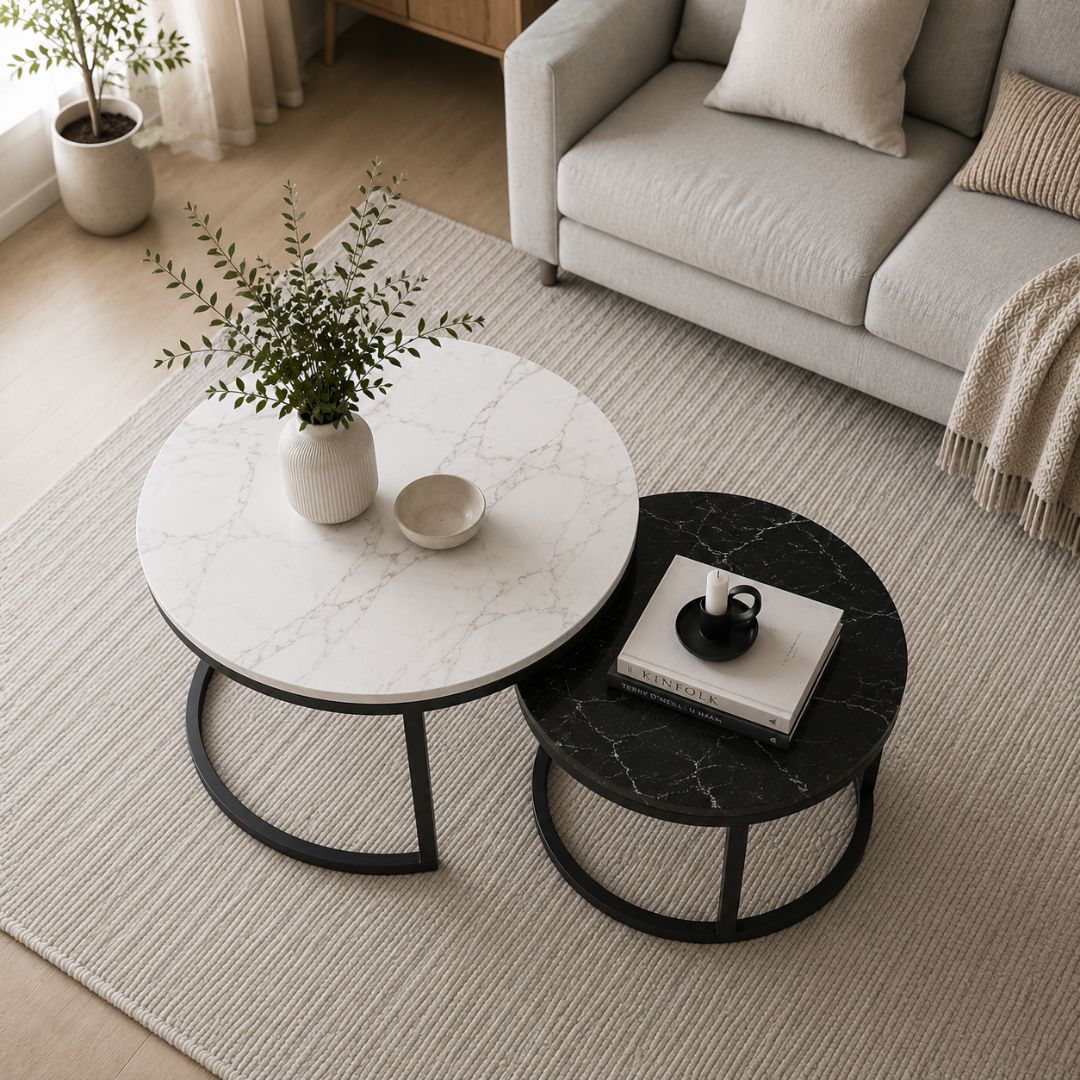 Elegant set med två runda soffbord - Vit/Svart