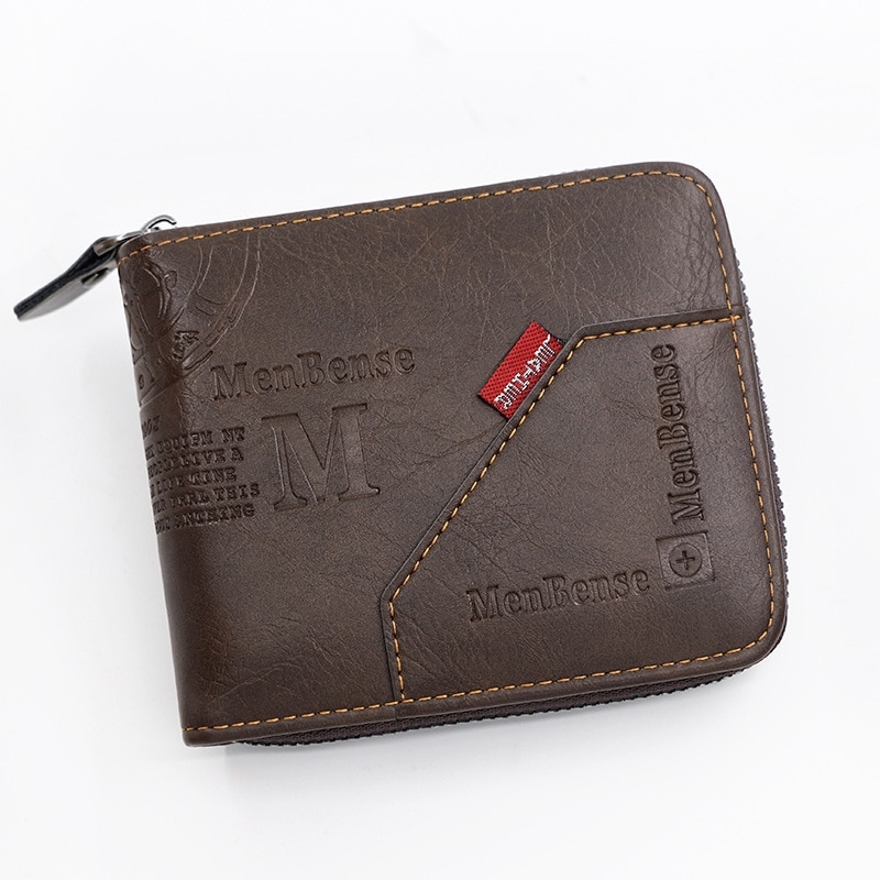 Plånbok i konstläder med dragkdeja och många fack - Mörkbrun