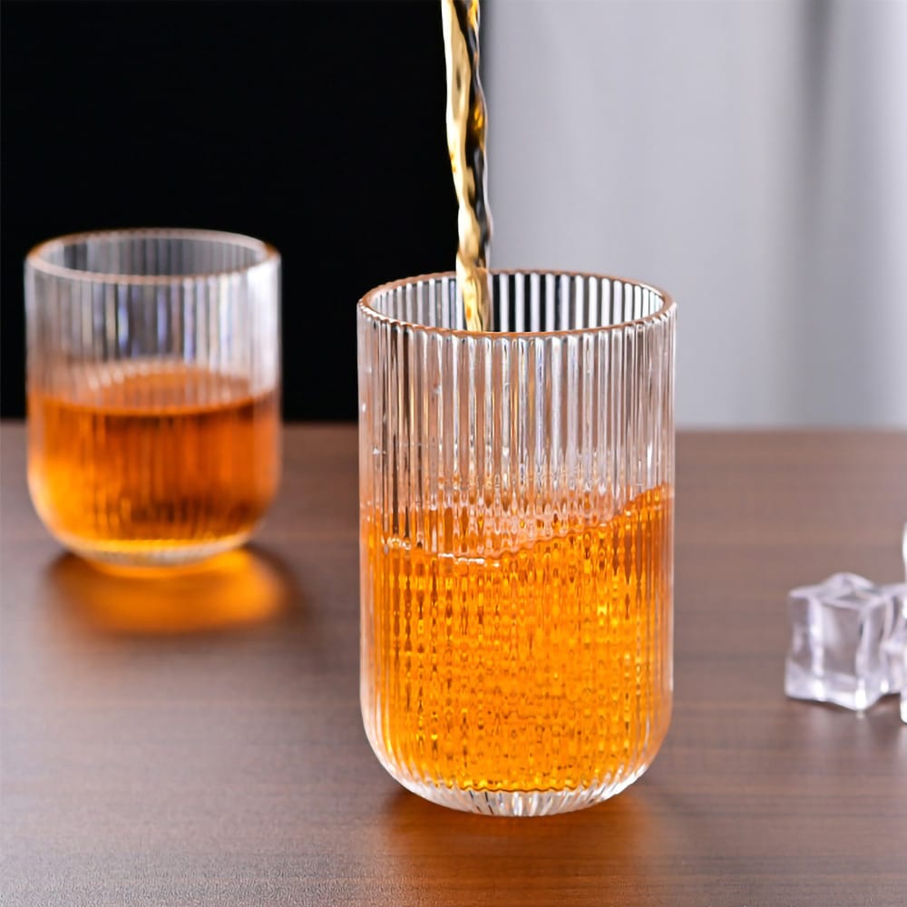 Räfflat dricksglas i borosilikatglas 400 ml / ribbat glas / vattenglas