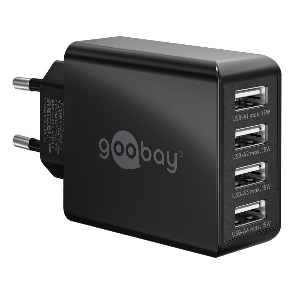Goobay USB-laddare 30W med 4xUSB - Svart