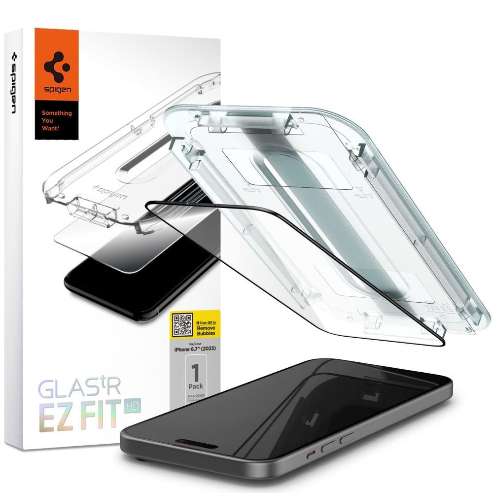 Spigen Glas tR EZ Fit Skärmskydd till iPhone 15 - Svart