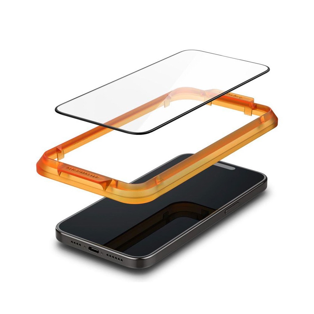Spigen Alm Glass FC Skärmskydd till iPhone 15 2-pack - Svart Ram