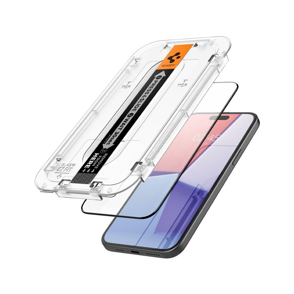 Spigen Glas.TR EZ Fit Härdat Skärmskydd till iPhone 15 Plus 2-pack - Svart Ram