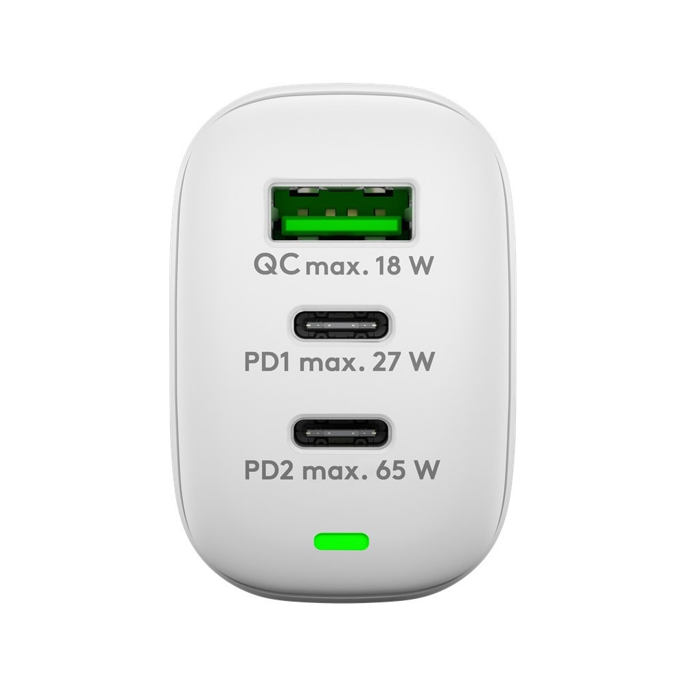 Goobay USB-Laddare med PD GaN 65W 1xUSB & 2xUSB-C - Vit