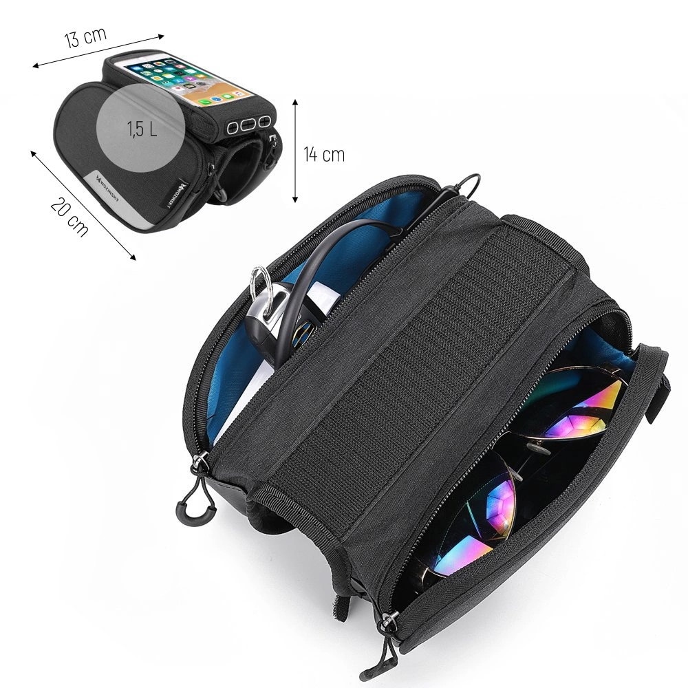 Wozinsky Väska för cykelramen med mobilhållare 1,5L - Svart