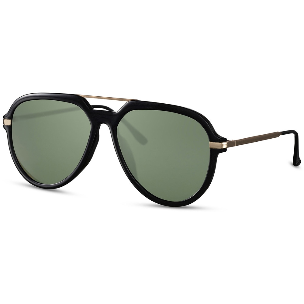 Solglasögon Aviator - Svarta med grön lins